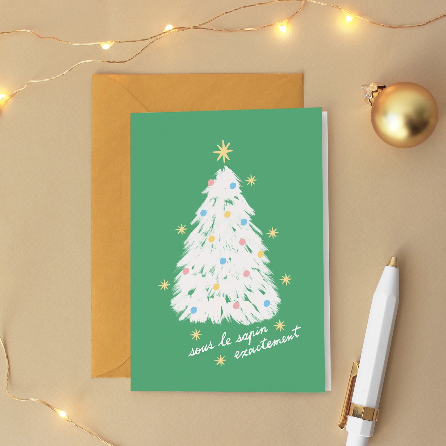 Carte de vœux Noël "Sous le sapin exactement" - Vert