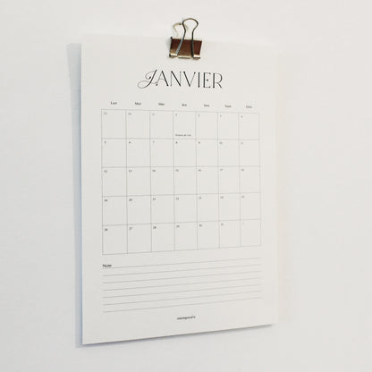 Calendrier murale 2026 - format affiche A4