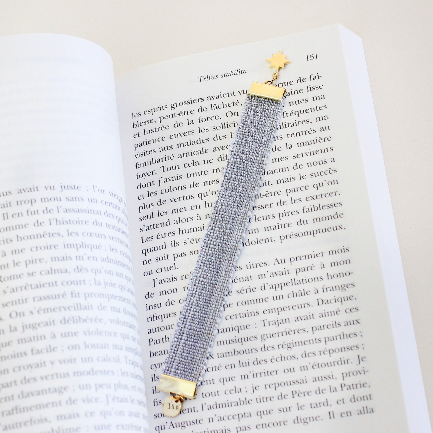 Marque-page Ruban coton breloque étoile - Gris