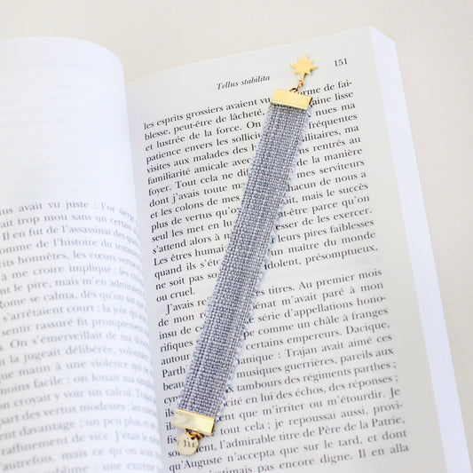 Marque-page Ruban coton breloque étoile - Gris