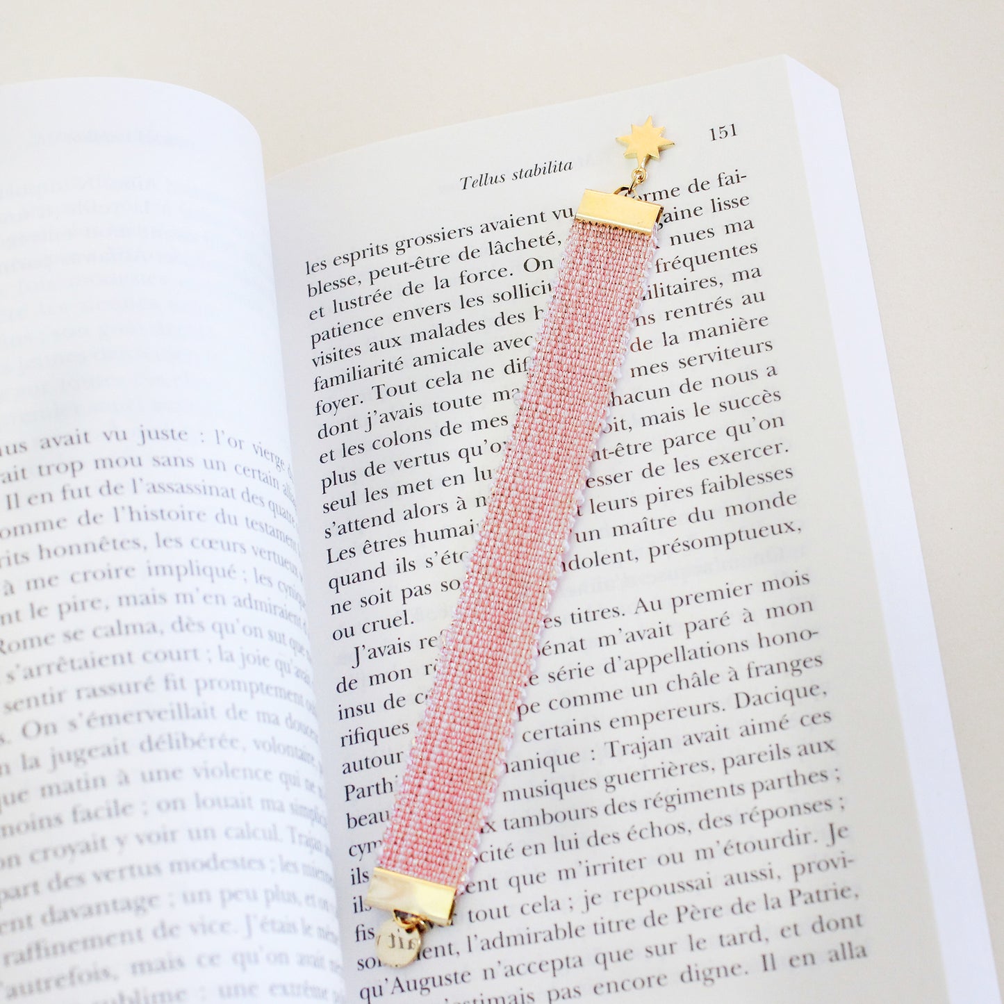 Marque-page Ruban coton breloque étoile - Rose