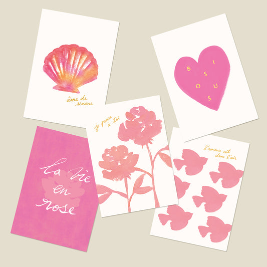 Lot de 5 cartes d'art - Collection Rose