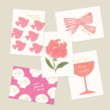 Lot de 5 cartes d'art - Collection Rose 2