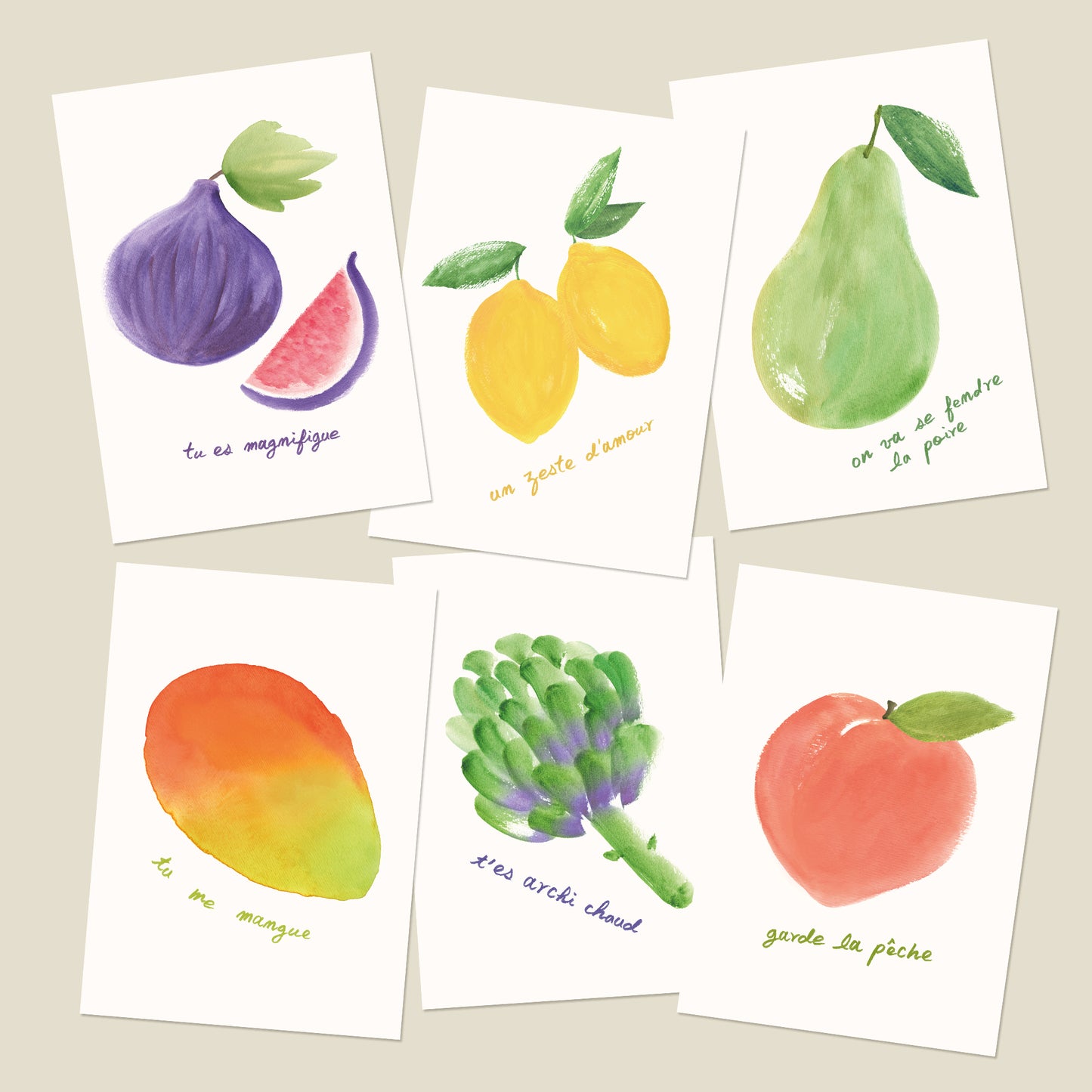 Lot de 6 cartes d'art - Collection Fruits Légumes