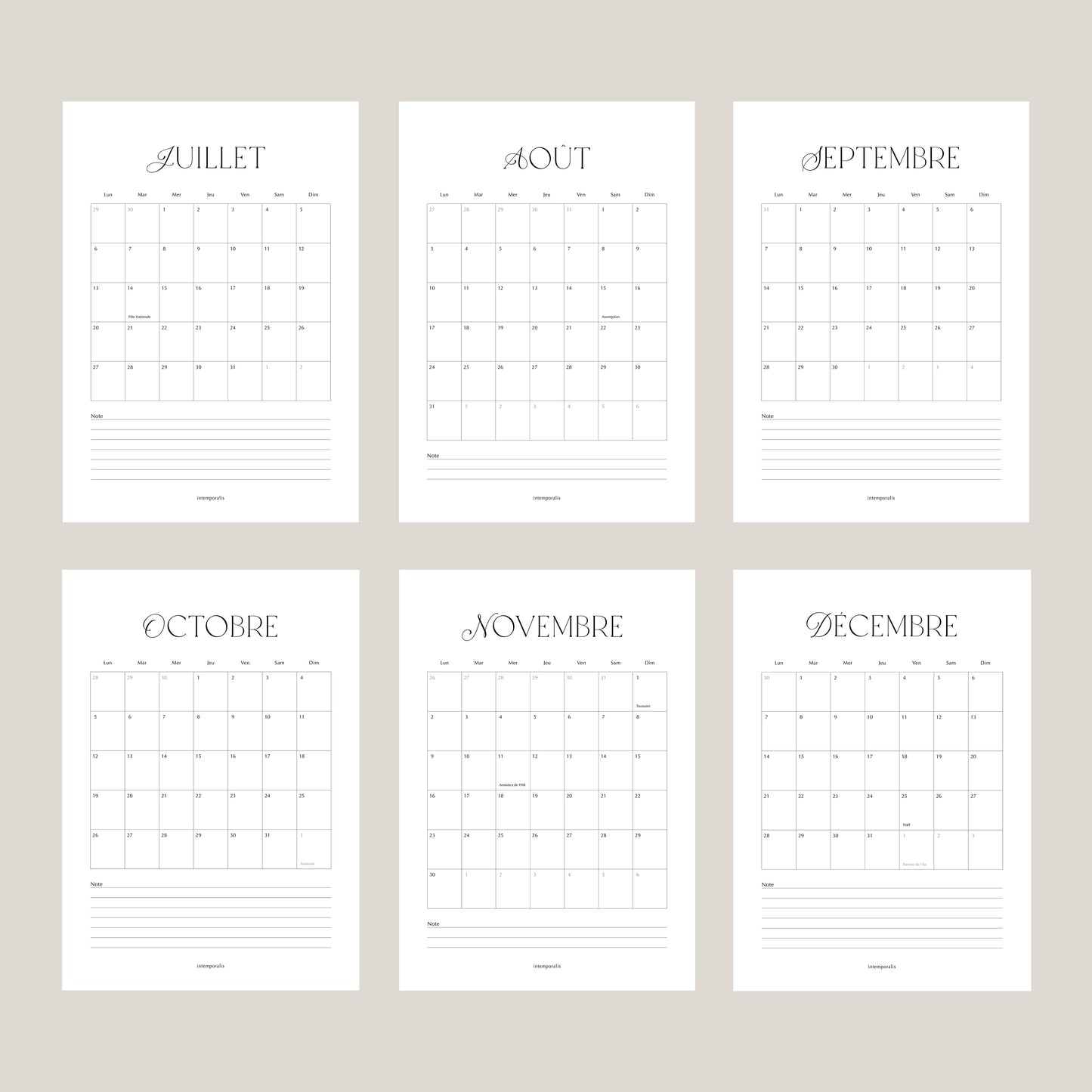 Calendrier murale 2026 - format affiche A4