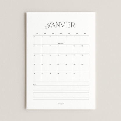 Calendrier murale 2026 - format affiche A4