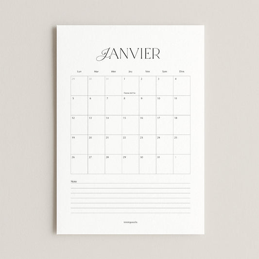Calendrier murale 2026 - format affiche A4